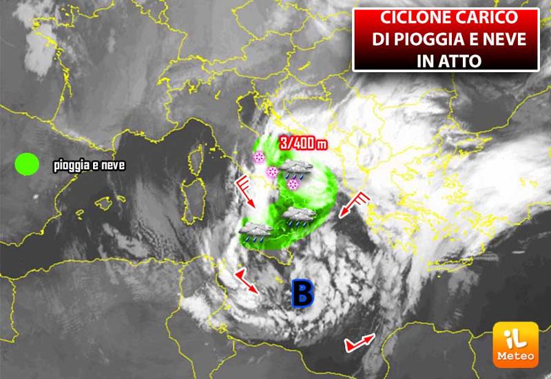 Previsioni meteo: ciclone in azione al Sud, maltempo con neve copiosa Previsioni meteo: ciclone in azione al Sud, maltempo con neve copiosa