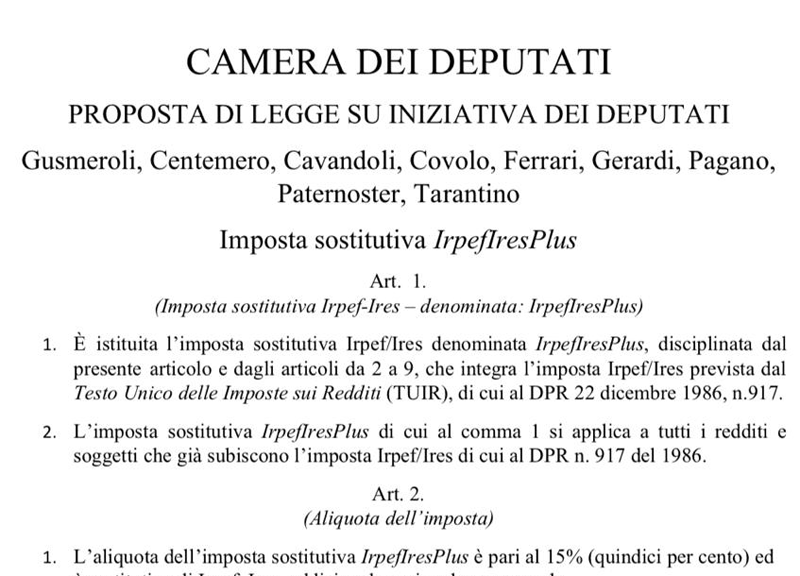 Galleria foto 'Flat tax al 15% sui redditi aggiuntivi. Il testo della proposta della Lega' - foto 1
