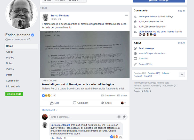 Genitori Renzi, Open di Mentana pubblica dati sensibili (e poi li rimuove) Genitori Renzi, Open di Mentana pubblica dati sensibili (e poi li rimuove)
