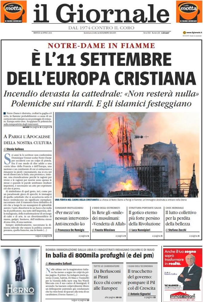 Notre Dame, la tragedia raccontata da quotidiani italiani e giornali dal mondo
