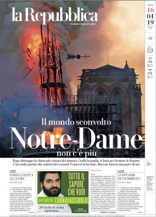 Notre Dame, la tragedia raccontata da quotidiani italiani e giornali dal mondo