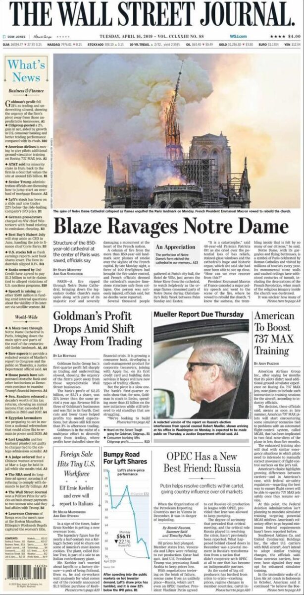 Notre Dame, la tragedia raccontata da quotidiani italiani e giornali dal mondo
