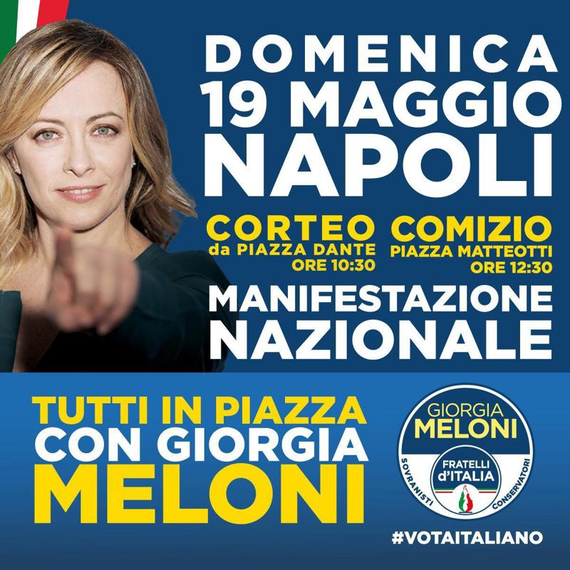 Europee: Meloni, domenica Fdi in piazza a Napoli Europee: Meloni, domenica Fdi in piazza a Napoli