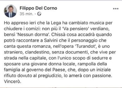 Del Corno: Nessun Dorma ai comizi di Salvini, sa che lo canta un clandestino?