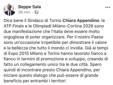 Sala, apertura verso Appendino: “Tra Milano e Torino un collegamento unico”