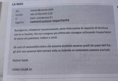 Razzismo, la mail della ditta ai fornitori: “Non mandate corrieri di colore”