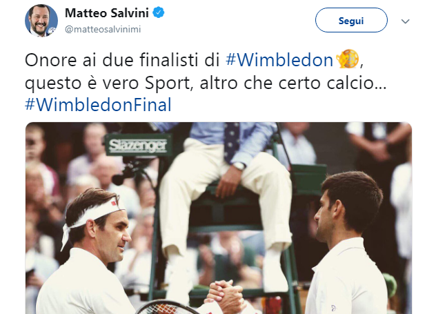 Wimbledon: da Fiorello a Salvini, Gentiloni e Renzi, entusiasmo social. FOTO Wimbledon: da Fiorello a Salvini, Gentiloni e Renzi, entusiasmo social. FOTO