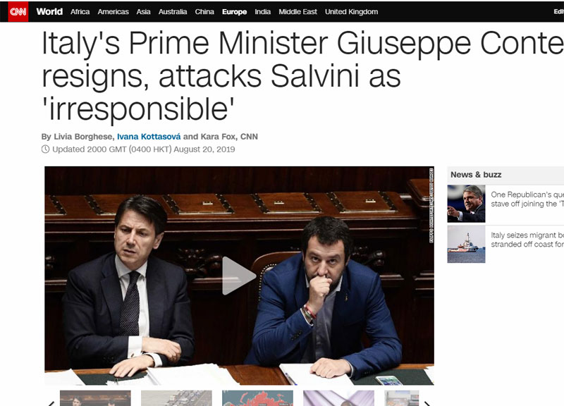 Crisi, la fine del governo Lega M5s vista dai giornali di tutto il mondo Crisi, la fine del governo Lega M5s vista dai giornali di tutto il mondo