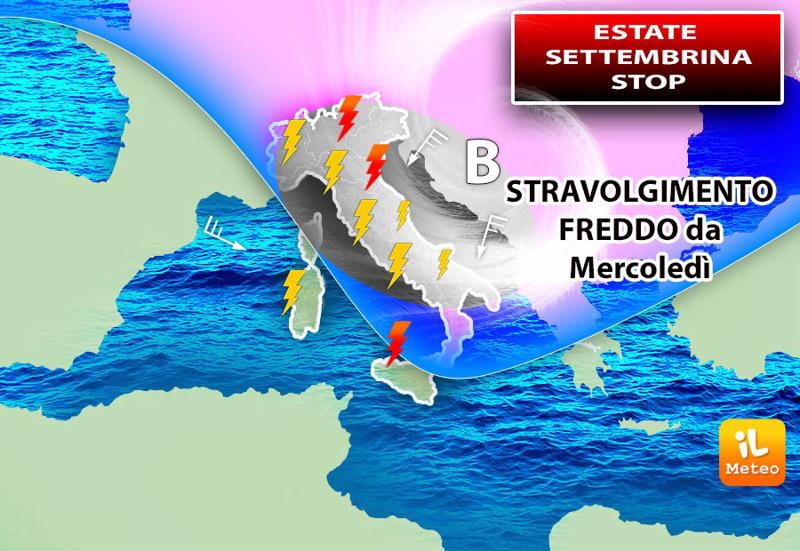 Previsioni meteo: brusco stop all’estate di settembre, crollo termico Previsioni meteo: brusco stop all’estate di settembre, crollo termico