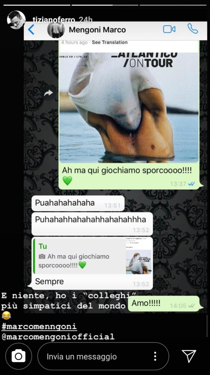 Tiziano Ferro e Marco Mengoni: resa pubblica una loro chat privata Tiziano Ferro e Marco Mengoni: resa pubblica una loro chat privata