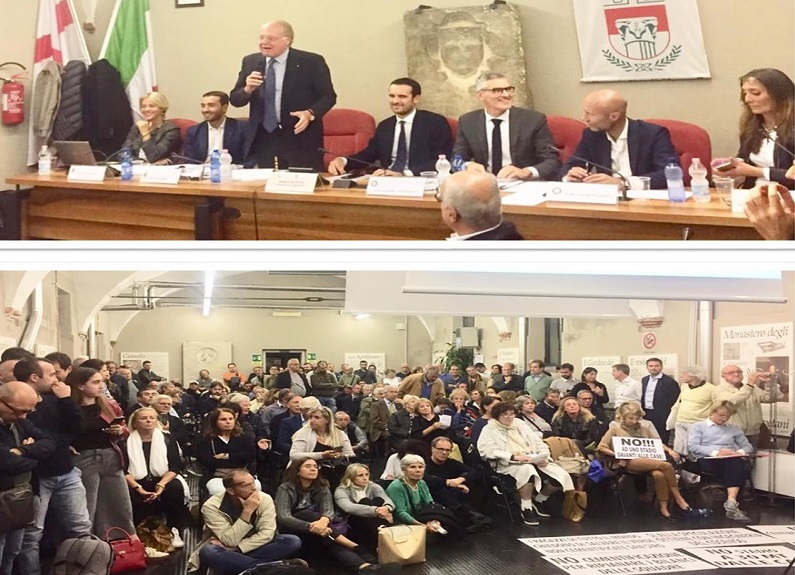 Nuovo stadio San Siro, proteste contro Milan e Inter all’incontro pubblico Nuovo stadio San Siro, proteste contro Milan e Inter all’incontro pubblico