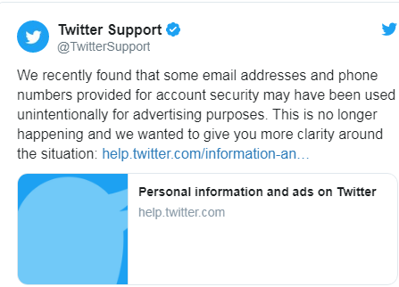 Twitter, scuse a utenti per aver usato dati personai per scopi pubblicitari Twitter, scuse a utenti per aver usato dati personai per scopi pubblicitari