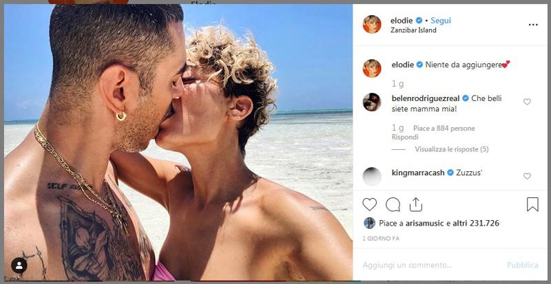 Elodie e Marracash, bacio appassionato. E il commento di Belen…