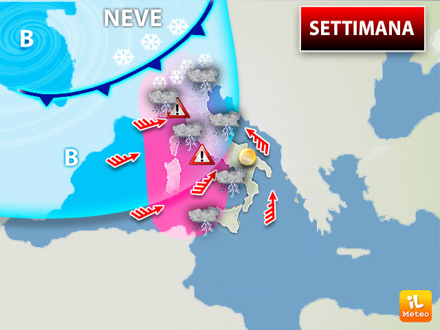 Meteo settimana; lunedì con più sole ma da martedì maltempo e neve Meteo settimana; lunedì con più sole ma da martedì maltempo e neve