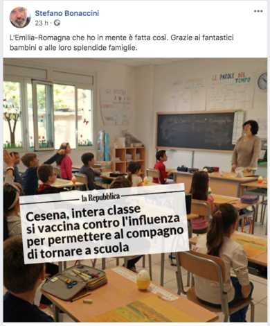 Bonaccini in tilt. Usa foto di bimbi per propaganda ma l’insegnante si ribella