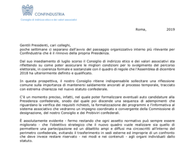 Confindustria, altolà ai candidati. Lettera con le regole di condotta