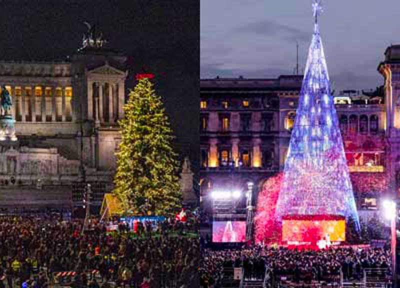 Natale 2019 a Roma e Milano, Spelacchio contro Ferracchio: confronto impietoso