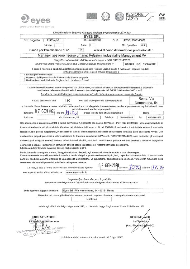 Bando Eyes, Management Sociale e Relazioni Industriali Management PA