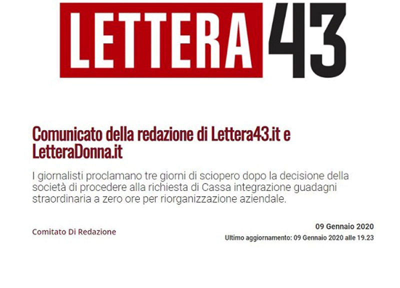 Tre giorni di sciopero a Lettera43.it e LetteraDonna.it Tre giorni di sciopero a Lettera43.it e LetteraDonna.it