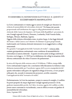 Legge Elettorale, la Consulta boccia il referendum: “Quesito manipolativo”