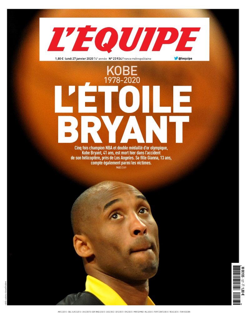 Morte Kobe Bryant, le reazioni dei giornali esteri alla tragedia