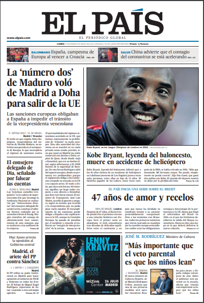 Morte Kobe Bryant, le reazioni dei giornali esteri alla tragedia