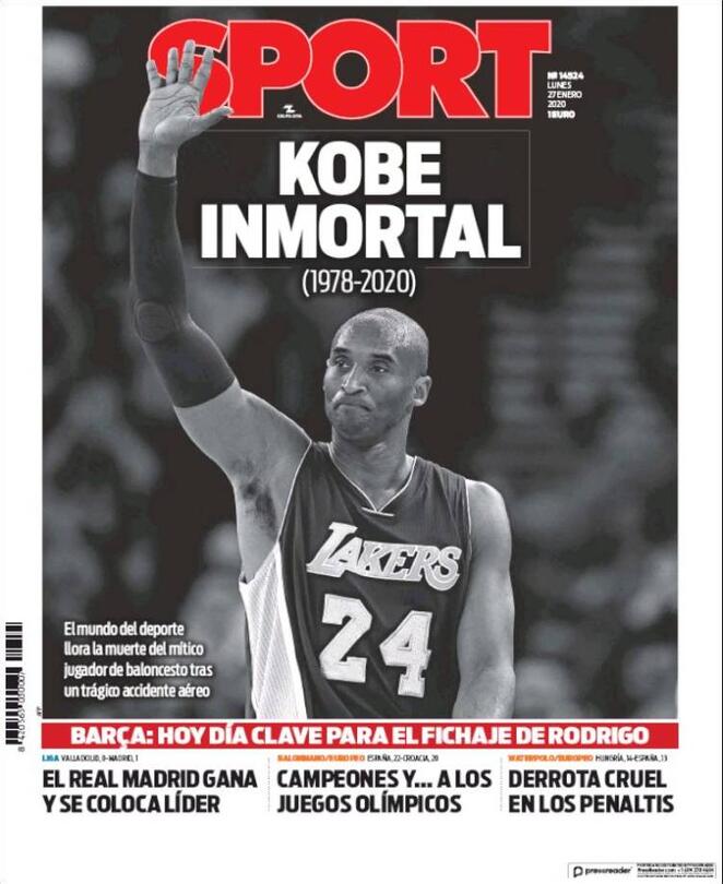 Morte Kobe Bryant, le reazioni dei giornali esteri alla tragedia