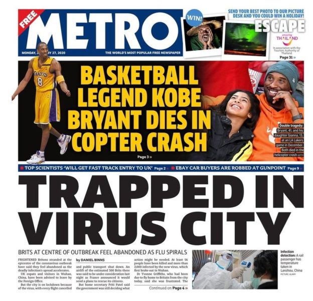 Morte Kobe Bryant, le reazioni dei giornali esteri alla tragedia