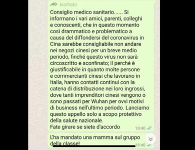 Coronavirus, non entrate nei negozi cinesi. Il messaggio psicosi delle mamme