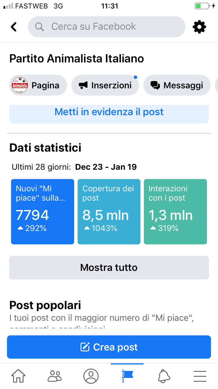 Ultimo Report Pagina PAI su FB
