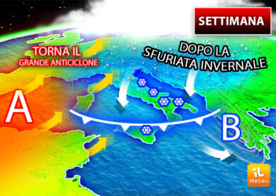 Meteo, irruzione artica con vento forte e neve in collina al centro-sud