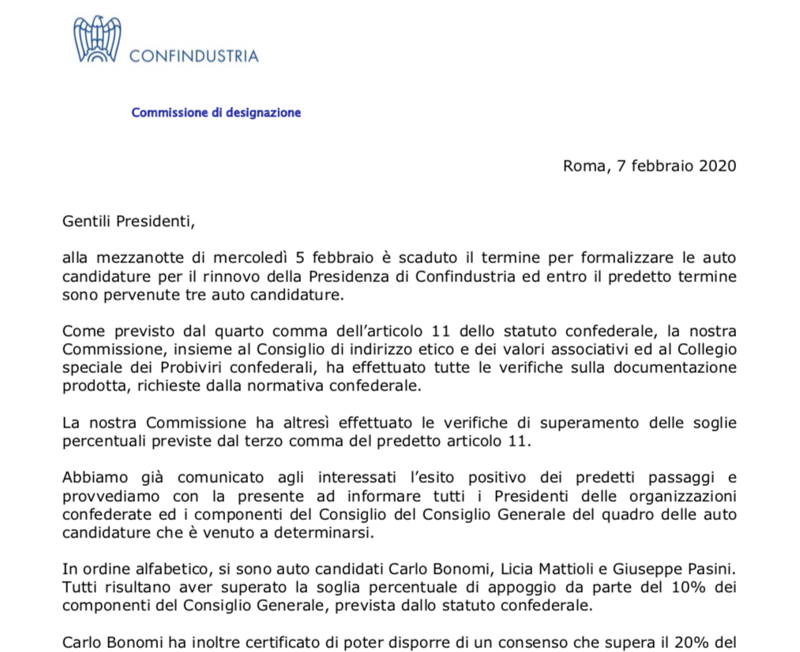 Galleria foto 'Confindustria, Bonomi di diritto al voto. Verifiche per Pasini e Mattioli' - foto 1