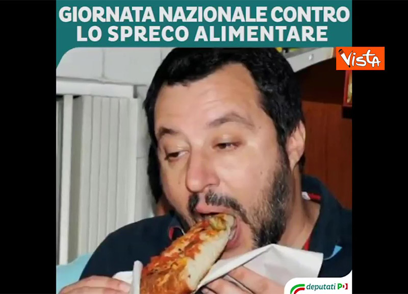 Salvini protagonista dello spot contro lo spreco alimentare dei deputati Pd Salvini protagonista dello spot contro lo spreco alimentare dei deputati Pd