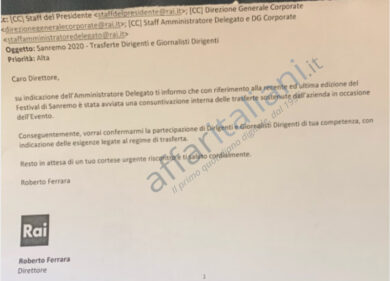 Rai, esclusiva Affari: inchiesta interna sui dirigenti in trasferta a Sanremo