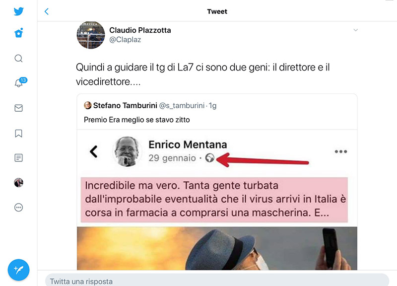 Galleria foto '“Improbabile che il virus arrivi…”. Così Mentana su Twitter il 29 gennaio' - foto 1