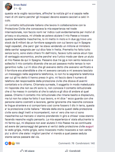 Covid 19, denuncia choc ex deputato. “Stato assente, le mascherine ci sono”