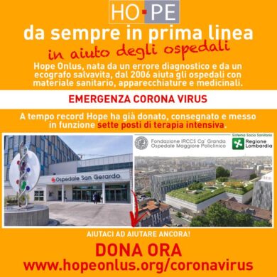 Coronavirus,Hope Onlus importa a tempo di record 16 posti di terapia intensiva