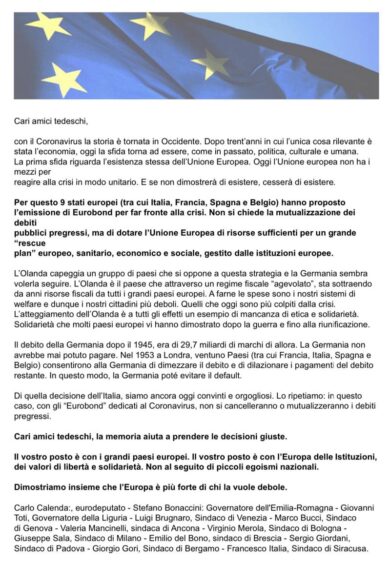 Calenda compra pagina d’annuncio in un giornale tedesco: “È in gioco l’Ue”