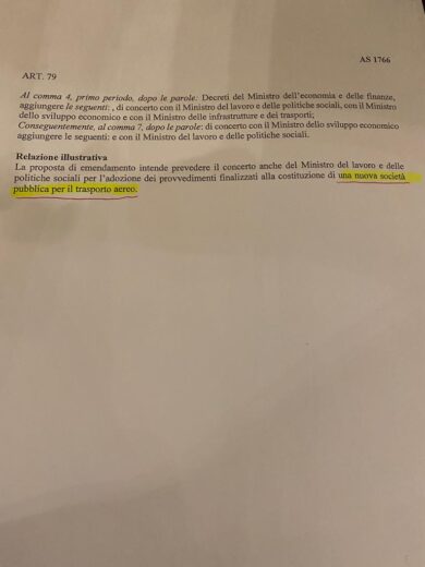 Emendamento M5S: “Nuova società pubblica per il trasporto aereo”. Foto