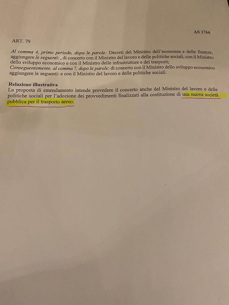 Emendamento M5S: “Nuova società pubblica per il trasporto aereo”. Foto Emendamento M5S: “Nuova società pubblica per il trasporto aereo”. Foto