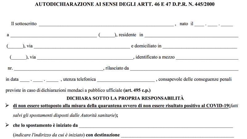 Fase 2, dal 4 maggio nuovo modulo per l’autocertificazione: eccolo Fase 2, dal 4 maggio nuovo modulo per l’autocertificazione: eccolo