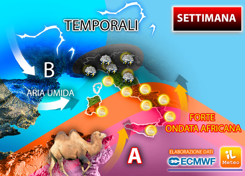 Previsioni meteo, Italia divisa: caldo record al Sud e temporali al Nord Previsioni meteo, Italia divisa: caldo record al Sud e temporali al Nord