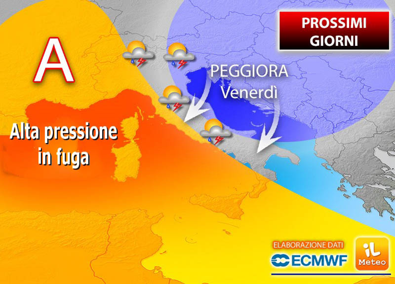 Meteo, alta pressione in fuga. Arrivano i temporali. Temperature giù Meteo, alta pressione in fuga. Arrivano i temporali. Temperature giù