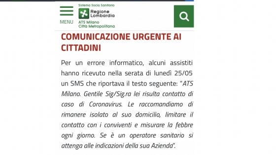 Milano, Ats: “Lei è entrato in contatto con un positivo”. Ma è un errore Milano, Ats: “Lei è entrato in contatto con un positivo”. Ma è un errore
