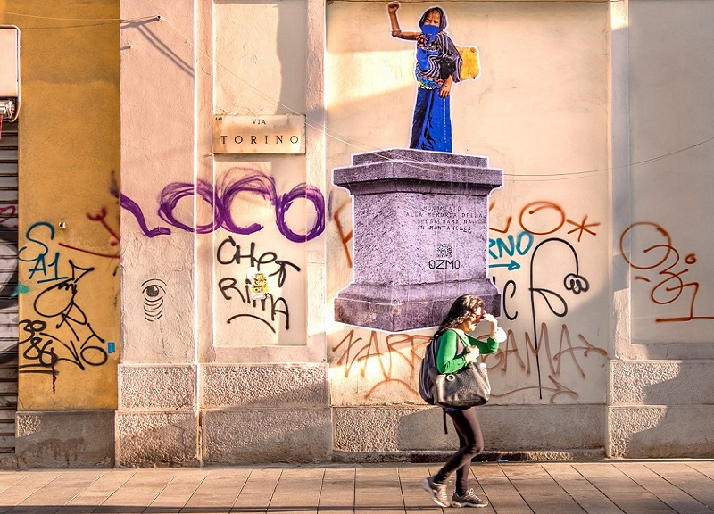 Montanelli, street artist realizza un monumento alla sposa-bambina. FOTO Montanelli, street artist realizza un monumento alla sposa-bambina. FOTO