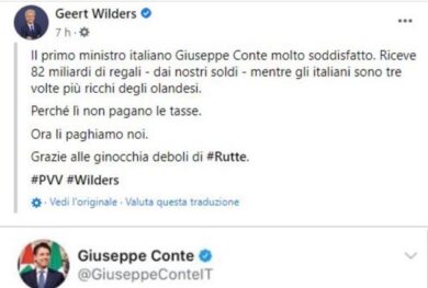 Ue, Wilders: “Conte soddisfatto, riceve 82 mld dei nostri soldi in regalo”