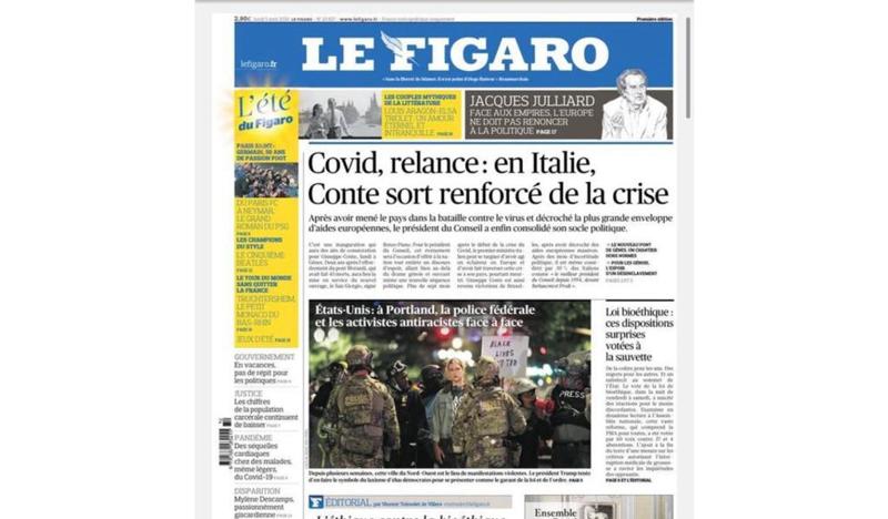 Le Figaro dedica la prima pagina a Conte, “esce rafforzato dalla crisi” Le Figaro dedica la prima pagina a Conte, “esce rafforzato dalla crisi”