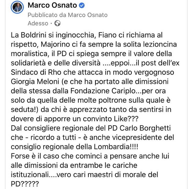 Galleria foto 'Continua il caso Pessina, sotto accusa il like di Borghetti (PD)' - foto 1