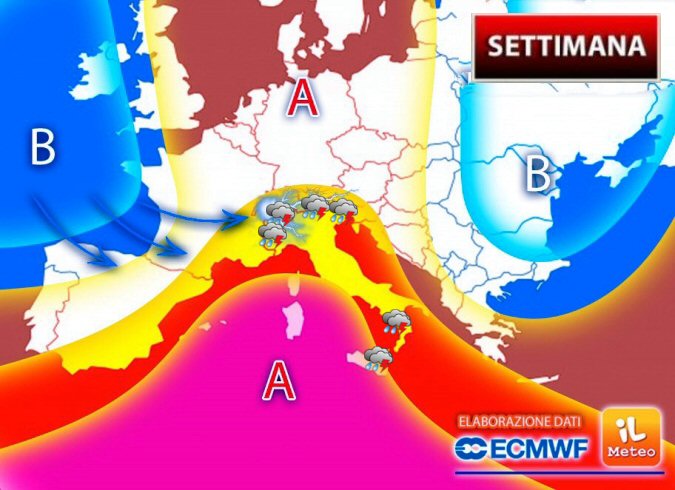 Previsioni meteo, settimana con super anticiclone e temporali Previsioni meteo, settimana con super anticiclone e temporali