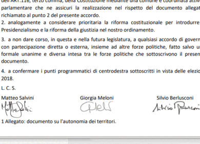 Centrodestra, esclusiva Affaritaliani. Le firme di Salvini, Meloni, Berlusconi